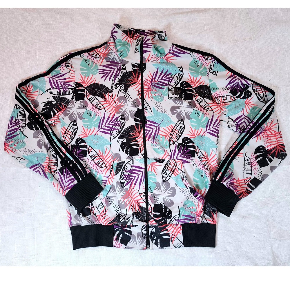 Adidas Originals Womens Tropical Leaf Print Track Jacket Full Zip Floral Trefoil